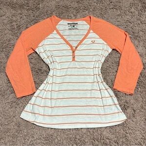 True Religion Women Orange Stripes Long Sleeve T-Shirt